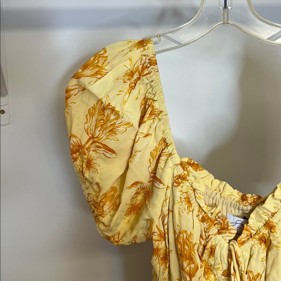 Sabo Yellow Floral Puff Sleeve Mini Dress- M - Picture 3 of 5